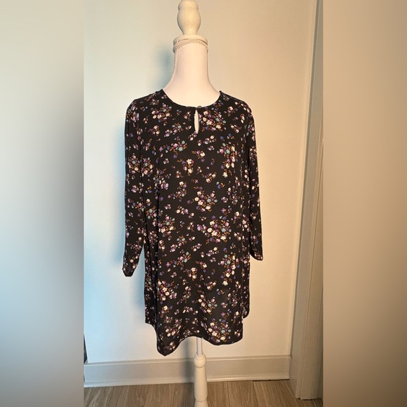 J. Jill Tops - J. JILL WEAREVER COLLECTION NWT BLACK FLORAL ACCORDION PLEAT 3/4 SLEEVE TOP,  S